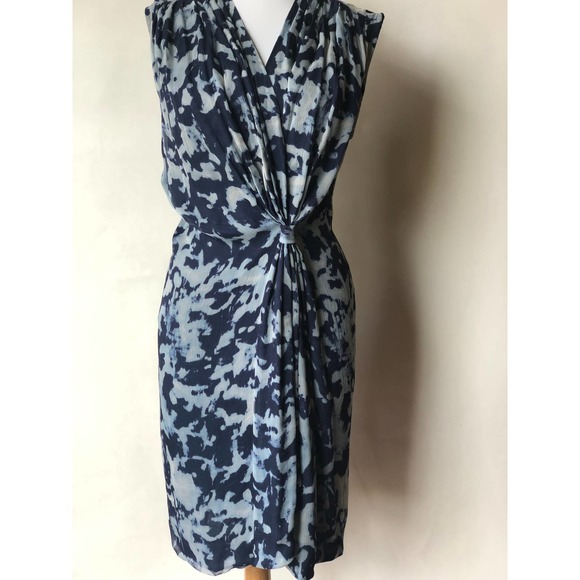 Catherine Malandrino Dresses & Skirts - Catherine Malandrino Watercolor Blue Silk Sheath with Draping Detailing, Size 8